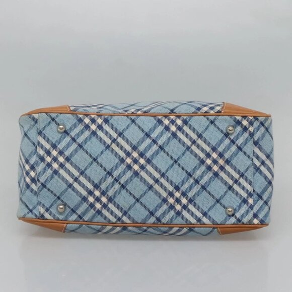 BURBERRY Nova Check Blue Label Hand Bag Wool Light Blue Silver Auth - Picture 11 of 16
